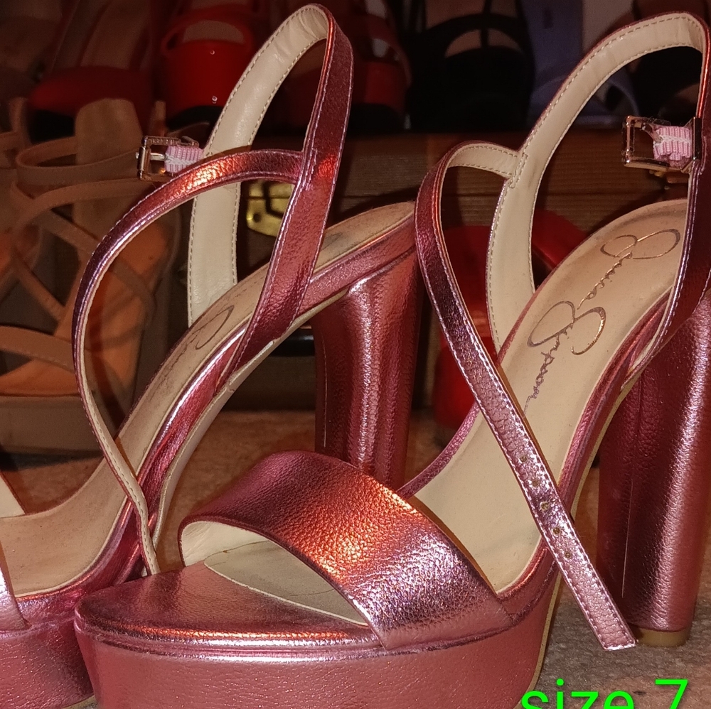 Jessica Simpson Metallic Pink Strappy Heels